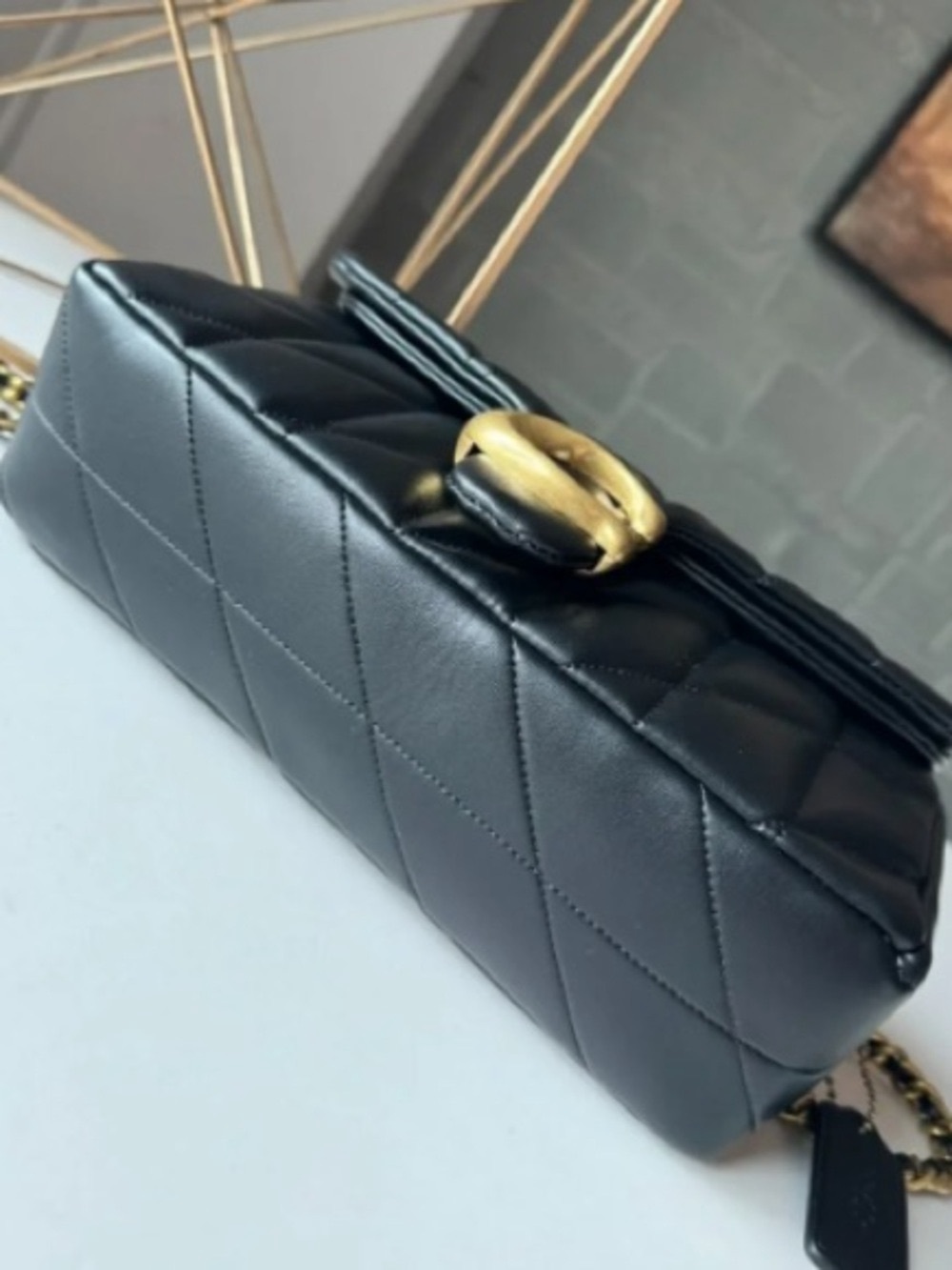 Coach Black Quilted Leather Shoulder Bag with Gold 'C' Hardware - Picture 5 of 8